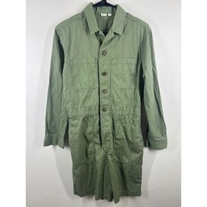 Gap‎ Womens Utility Romper Olive Green Long Sleeve Button Front Cotton Twill XS